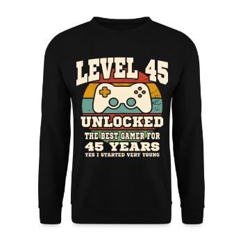 Stufe 45 freigeschaltet – 45. Jahrestag - Unisex Pullover - Schwarz - Vorne - Alina (178cm) & Michal (187cm)