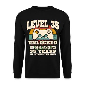 Stufe 35 freigeschaltet – 35. Jahrestag - Unisex Pullover - Schwarz - Vorne - Alina (178cm) & Michal (187cm)