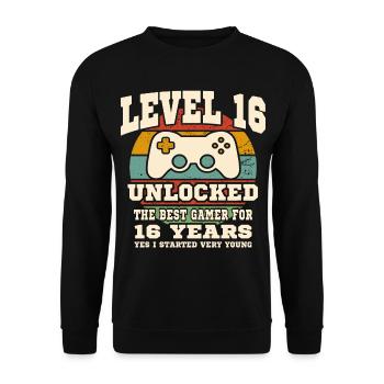 Niveau 16 débloqué - anniversaire 16 ans - Sweat-shirt Unisexe - noir - Devant - Alina (178cm) & Michal (187cm)