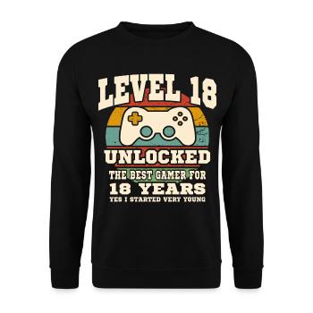 Stufe 18 freigeschaltet – 18. Jahrestag - Unisex Pullover - Schwarz - Vorne - Alina (178cm) & Michal (187cm)