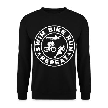 Swim Bike Run Repeat - Unisex Pullover - Schwarz - Vorne - Alina (178cm) & Michal (187cm)