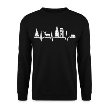 ECG curve - heart curve - high - hunter - hunting - Unisex Sweatshirt - black - Front - Alina (178cm) & Michal (187cm)