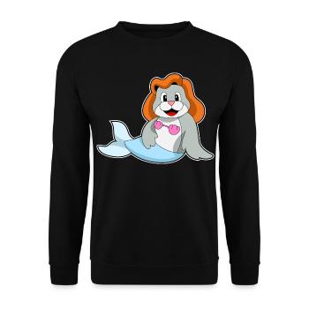 Seehund Meerjungfrau - Unisex Pullover - Schwarz - Vorne - Alina (178cm) & Michal (187cm)