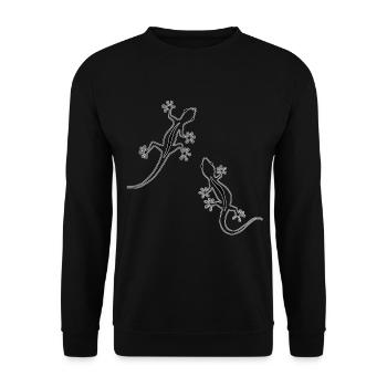 Zwei Echsen (schwarz) - Unisex Pullover - Schwarz - Vorne - Alina (178cm) & Michal (187cm)