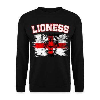 Championnes d’Angleterre de football féminin Lionnes 2025 - Sweat-shirt Unisexe - noir - Devant - Alina (178cm) & Michal (187cm)