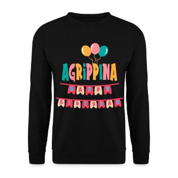 Agrippina T-Shirt Happy Birthday Happy Birthday - Unisex Pullover - Schwarz - Vorne - Alina (178cm) & Michal (187cm)