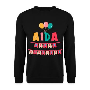 Aida T-Shirt Happy Birthday Happy Birthday - Unisex Pullover - Schwarz - Vorne - Alina (178cm) & Michal (187cm)