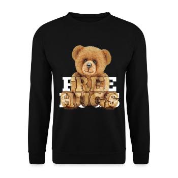 Teddy Gratis Umarmungen Geschenk - Unisex Pullover - Schwarz - Vorne - Alina (178cm) & Michal (187cm)