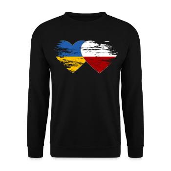 Ukraine Polen Flagge used Herz - Unisex Pullover - Schwarz - Vorne - Alina (178cm) & Michal (187cm)