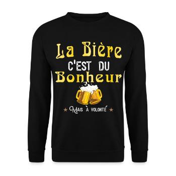 La bière c'est du bonheur mais à volonté humour - Sweat-shirt Unisexe - noir - Devant - Alina (178cm) & Michal (187cm)