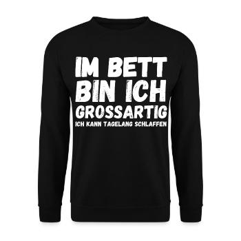 Im Bett bin ich großartig - Unisex Pullover - Schwarz - Vorne - Alina (178cm) & Michal (187cm)