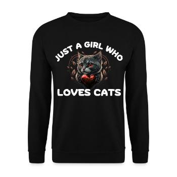 Katzenliebendes Mädchen und Katzenherz - Unisex Pullover - Schwarz - Vorne - Alina (178cm) & Michal (187cm)