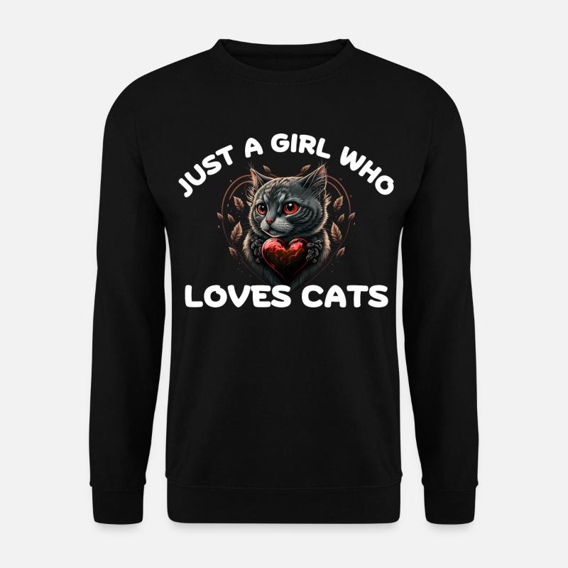 Katzenliebendes Mädchen und Katzenherz - Unisex Pullover - Schwarz