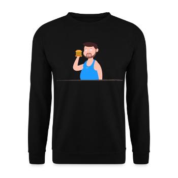 Mann im Unterhemd will Burger essen - Unisex Pullover - Schwarz - Vorne - Alina (178cm) & Michal (187cm)