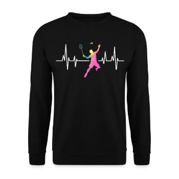 Badminton heartbeat colorful - Unisex Sweatshirt - black - Front - Alina (178cm) & Michal (187cm)
