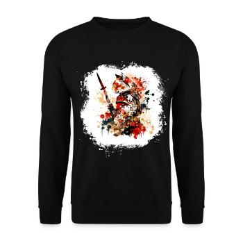 Samurai Katze Rot Schwarz - Unisex Pullover - Schwarz - Vorne - Alina (178cm) & Michal (187cm)