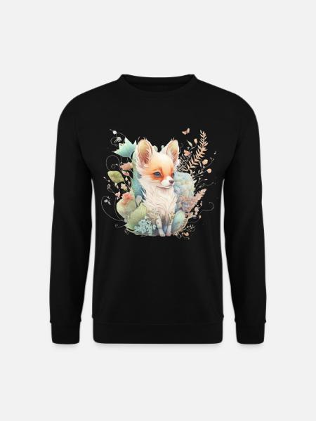 Renard Aquarelle Fleurs - Sweat-shirt Unisexe - noir