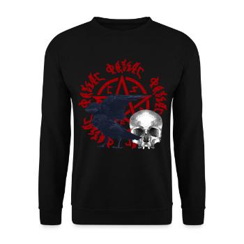 Menschenschädel, Kräe, pentagramme - Unisex Pullover - Schwarz - Vorne - Alina (178cm) & Michal (187cm)