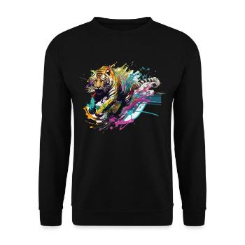 Tiger Splash Grunge Colorful Animal Predator Art - Sweat-shirt Unisexe - noir - Devant - Alina (178cm) & Michal (187cm)