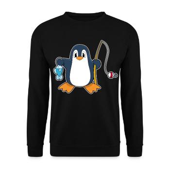 Pinguin Angler Fisch Angeln - Unisex Pullover - Schwarz - Vorne - Alina (178cm) & Michal (187cm)