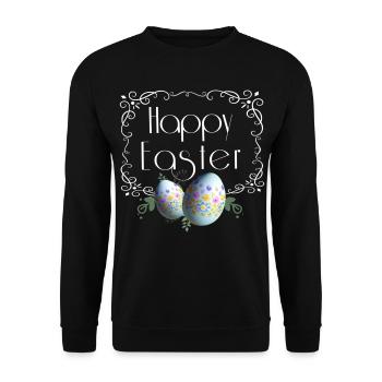 Happy Easter lettering with Easter eggs - Unisex Sweatshirt - black - Front - Alina (178cm) & Michal (187cm)