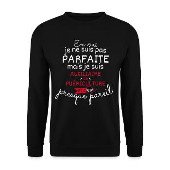 Pas parfaite mais auxiliaire de puériculture - Sweat-shirt Unisexe - noir - Devant - Alina (178cm) & Michal (187cm)