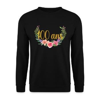 Anniversaire fleurs 100 ans - Sweat-shirt Unisexe - noir - Devant - Alina (178cm) & Michal (187cm)