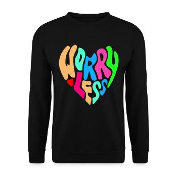 Weniger Sorgen machen ist der Rat # - Unisex Pullover - Schwarz - Vorne - Alina (178cm) & Michal (187cm)