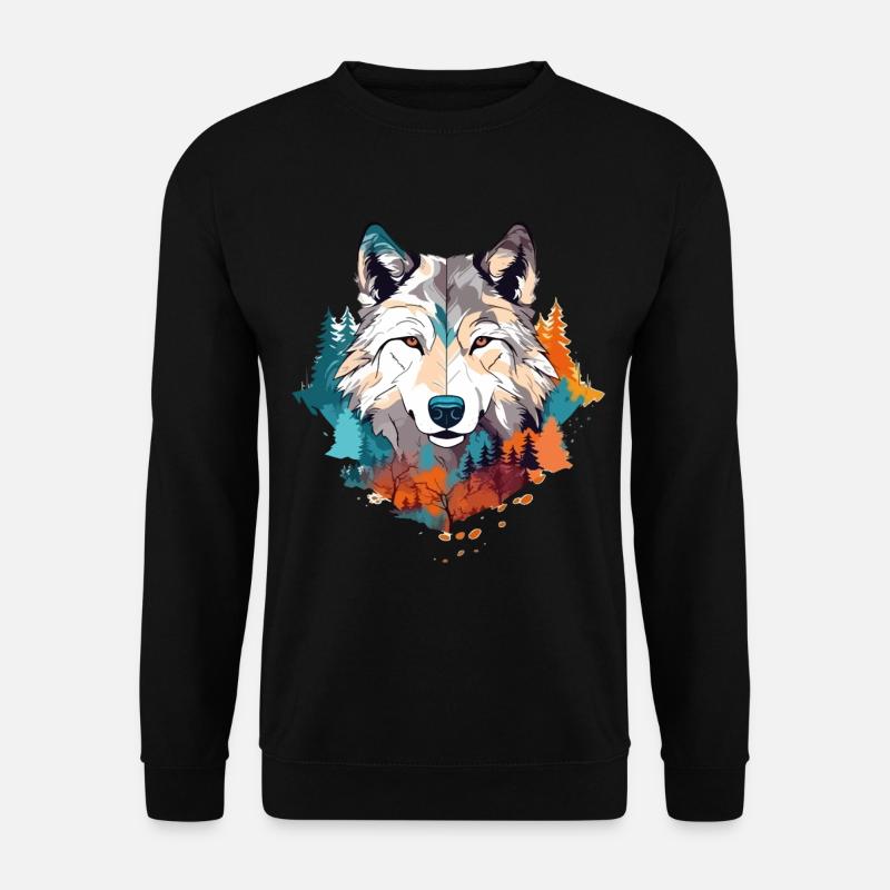 Wolf Wolfskopf Raubtier Bunt Natur Wildnis Kunst - Unisex Pullover - Schwarz