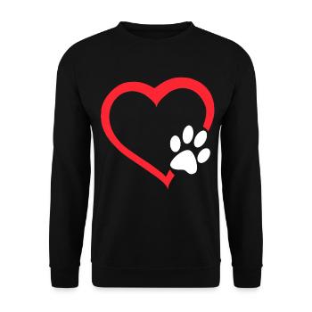 Rotes Herz mit weißer Hundepfote. Hund # - Unisex Pullover - Schwarz - Vorne - Alina (178cm) & Michal (187cm)