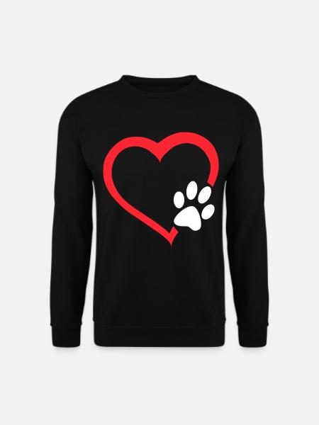 Rotes Herz mit weißer Hundepfote. Hund # - Unisex Pullover - Schwarz