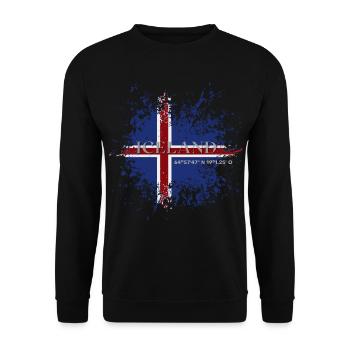 Flagge von Island Grunge, Isländischer Stolz - Unisex Pullover - Schwarz - Vorne - Alina (178cm) & Michal (187cm)