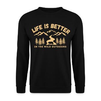 Life is better in the wild outdoors - Nature Lover - Unisex Sweatshirt - black - Front - Alina (178cm) & Michal (187cm)