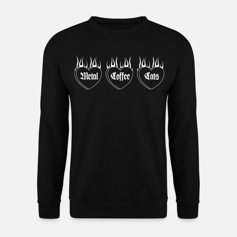 Metal, Coffee, Cats | Herzen in Flammen - Unisex Pullover - Schwarz