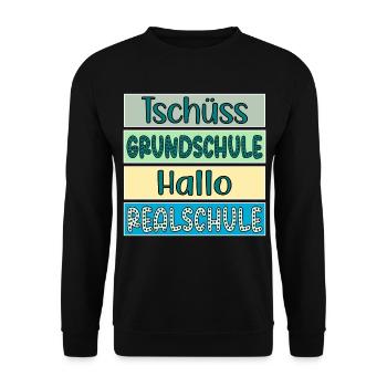 Tschüss Grundschule Hallo Realschule Schulwechsel - Unisex Pullover - Schwarz - Vorne - Alina (178cm) & Michal (187cm)