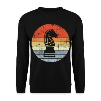 Schach Springer Vintage Look - Unisex Pullover - Schwarz - Vorne - Alina (178cm) & Michal (187cm)