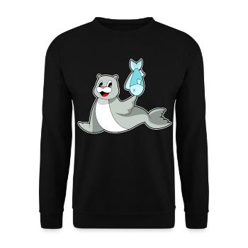 Poisson phoque - Sweat-shirt Unisexe - noir - Devant - Alina (178cm) & Michal (187cm)