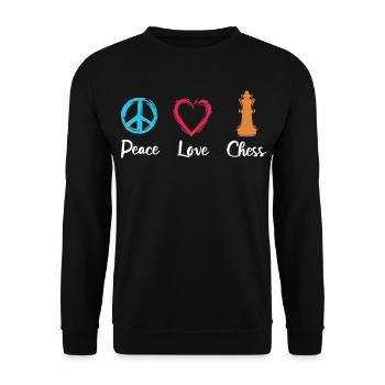 Frieden Liebe Schach - Unisex Pullover - Schwarz - Vorne - Alina (178cm) & Michal (187cm)
