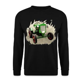 Deutz F1M 414 Bauernschlepper - Unisex Pullover - Schwarz - Vorne - Alina (178cm) & Michal (187cm)
