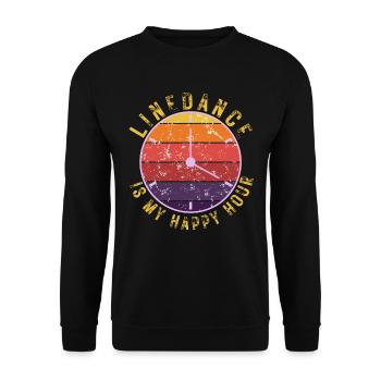 Geschenkidee: Linedance is my happy hour - Unisex Pullover - Schwarz - Vorne - Alina (178cm) & Michal (187cm)