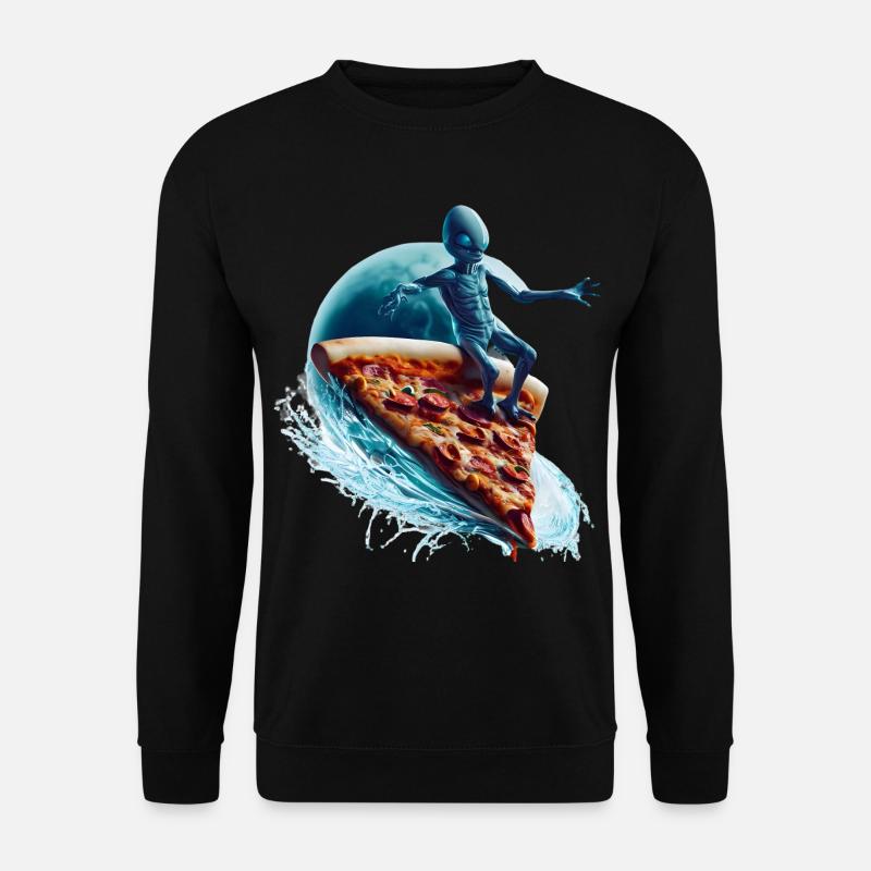 Pizza Surfer Alien - Unisex Pullover - Schwarz
