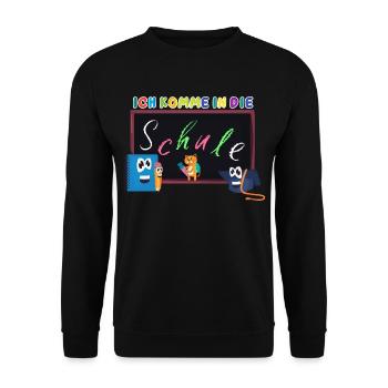 Ich komme in die Schule | Einschulung Schulanfang - Unisex Pullover - Schwarz - Vorne - Alina (178cm) & Michal (187cm)