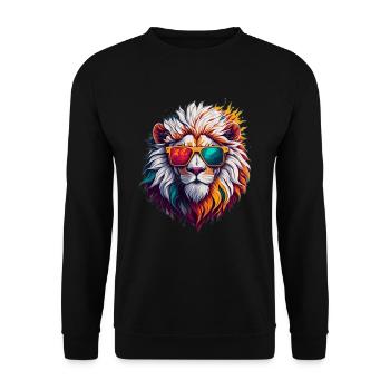 Neon Sunglass Lion - Unisex Sweatshirt - black - Front - Alina (178cm) & Michal (187cm)