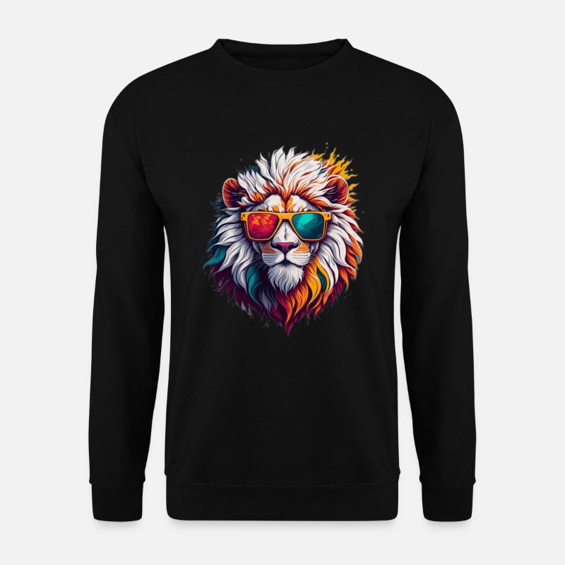 Neon-Sonnenbrillenlöwe - Unisex Pullover - Schwarz