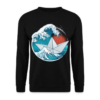 Bateau en papier origami - Sweat-shirt Unisexe - noir - Devant - Alina (178cm) & Michal (187cm)