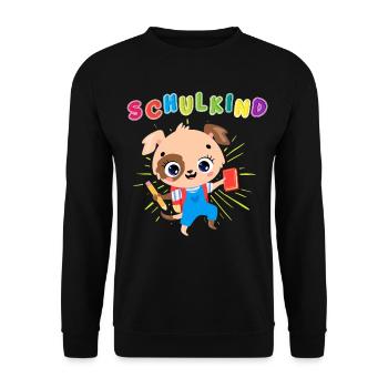 Schulkind - Einschulung 2023 - Für den Schulbeginn - Unisex Pullover - Schwarz - Vorne - Alina (178cm) & Michal (187cm)