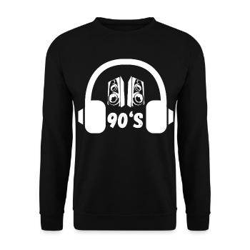 90er Kopfhörer Retro - Unisex Pullover - Schwarz - Vorne - Alina (178cm) & Michal (187cm)