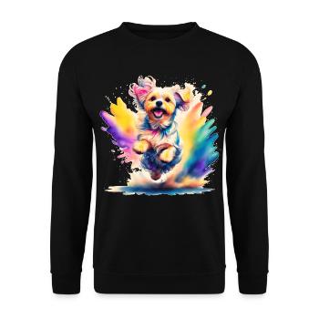 Malteserwelpe springt - Unisex Pullover - Schwarz - Vorne - Alina (178cm) & Michal (187cm)