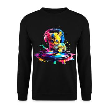Kätzchen DJ - Regenbogen - Unisex Pullover - Schwarz - Vorne - Alina (178cm) & Michal (187cm)