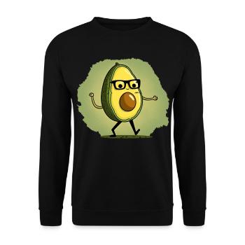 Nerdige Avocada läuft über eine Wiese - Unisex Pullover - Schwarz - Vorne - Alina (178cm) & Michal (187cm)
